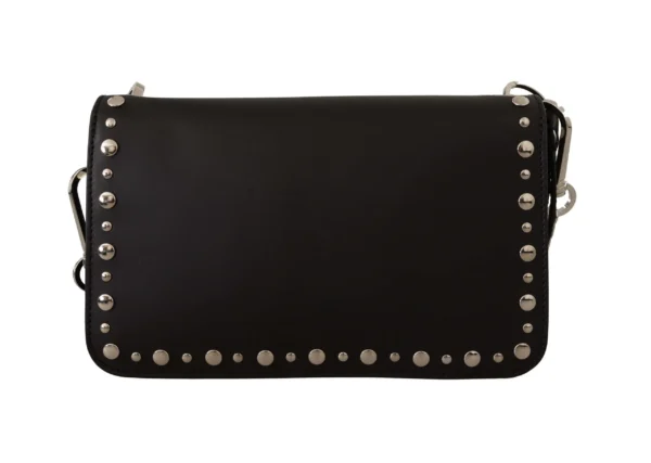 Dolce & Gabbana Women's Elegant Black Leather Shoulder Bag with Silver Detailing