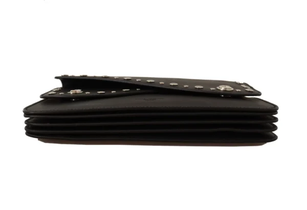 Dolce & Gabbana Women's Elegant Black Leather Shoulder Bag with Silver Detailing