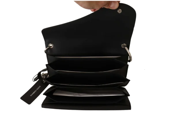 Dolce & Gabbana Women's Elegant Black Leather Shoulder Bag with Silver Detailing