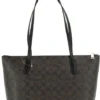 COACH Women's Brown Black Signature Canvas Medium Shoulder Tote Handbag Purse