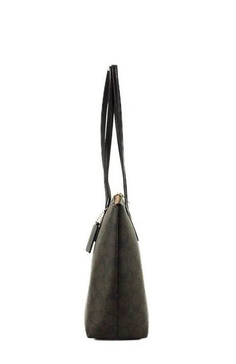COACH Women's Brown Black Signature Canvas Medium Shoulder Tote Handbag Purse