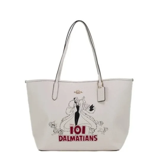 COACH Women's Disney Cruella 101 Dalmations Motif Pebble Leather City Tote Bag