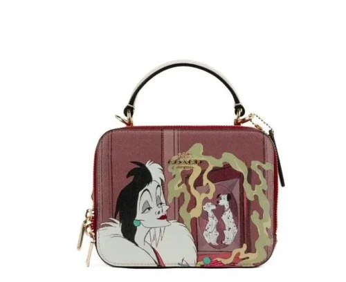 COACH Women's Disney Cruella Motif Crossgrain Leather Box Crossbody Handbag