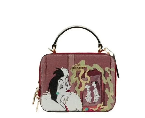 COACH Women's Disney Cruella Motif Crossgrain Leather Box Crossbody Handbag