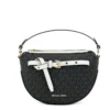Michael Kors Women's Emilia Black White Signature PVC Small Half Moon Crossbody Handbag