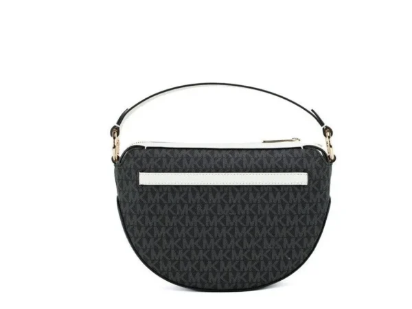 Michael Kors Women's Emilia Black White Signature PVC Small Half Moon Crossbody Handbag