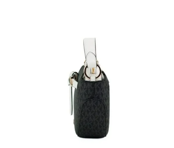 Michael Kors Women's Emilia Black White Signature PVC Small Half Moon Crossbody Handbag
