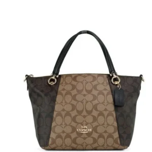 COACH Women's Alice Small Brown Black Crossgrain Leather Satchel Crossbody Bag