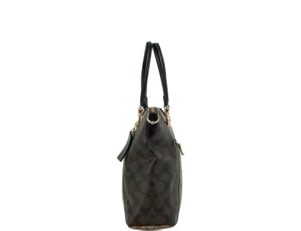 COACH Women's Kacey Khaki Brown Blocked Signature Canvas Top Zip Satchel Handbag
