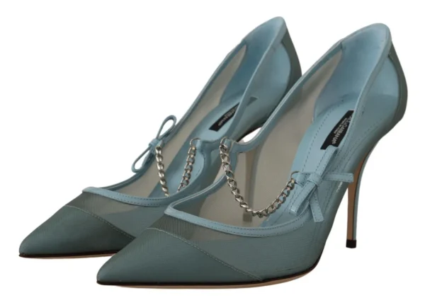 Dolce & Gabbana Women's Chic Blue Mesh Heels with Silver Chain Details