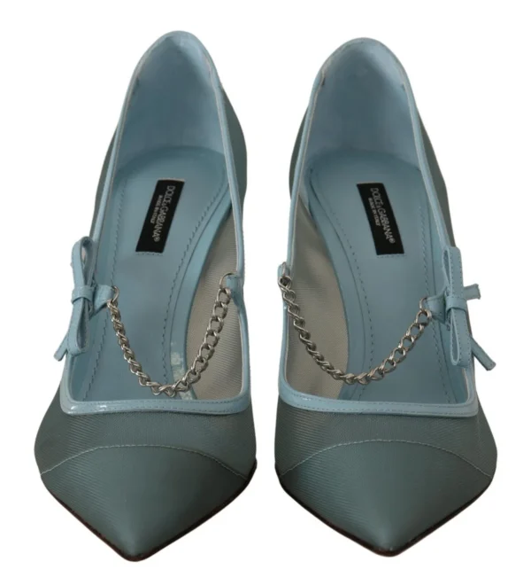 Dolce & Gabbana Women's Chic Blue Mesh Heels with Silver Chain Details
