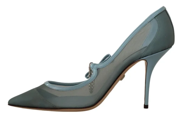 Dolce & Gabbana Women's Chic Blue Mesh Heels with Silver Chain Details