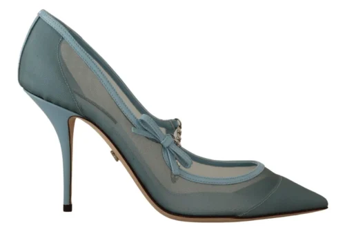 Dolce & Gabbana Women's Chic Blue Mesh Heels with Silver Chain Details
