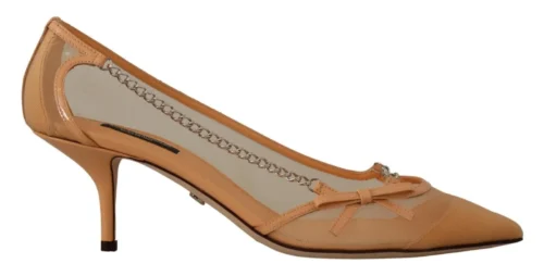 Dolce & Gabbana Women's Elegant Beige Mesh Pumps with Silver Chains