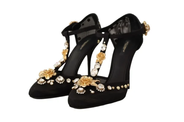 Dolce & Gabbana Women's Elegant Crystal-Embellished Mesh T-Strap Pumps