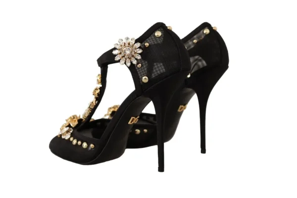 Dolce & Gabbana Women's Elegant Crystal-Embellished Mesh T-Strap Pumps