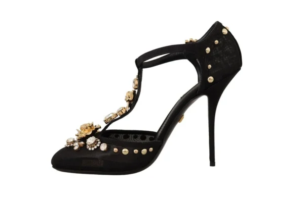 Dolce & Gabbana Women's Elegant Crystal-Embellished Mesh T-Strap Pumps