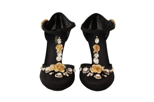 Dolce & Gabbana Women's Elegant Crystal-Embellished Mesh T-Strap Pumps