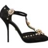Dolce & Gabbana Women's Elegant Crystal-Embellished Mesh T-Strap Pumps