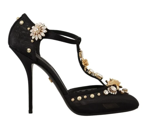 Dolce & Gabbana Women's Elegant Crystal-Embellished Mesh T-Strap Pumps