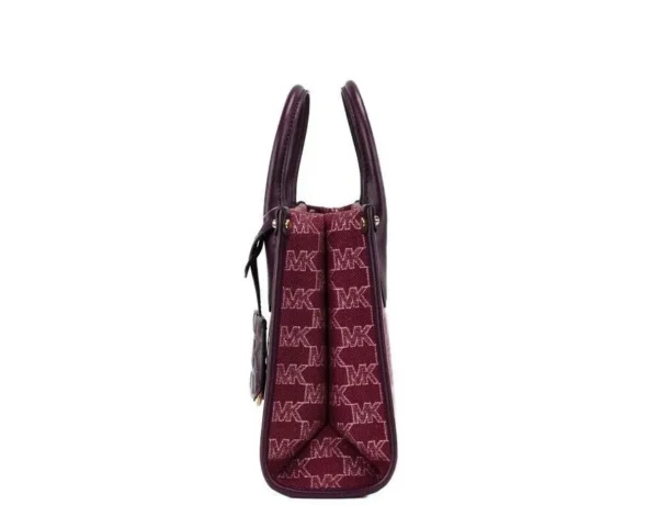 Michael Kors Women's Mirella Small Mulberry Canvas Top Zip Shopper Tote Crossbody Bag