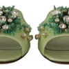 Dolce & Gabbana Women's Elegant Crystal-Embellished Green Leather Slides