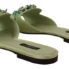 Dolce & Gabbana Women's Elegant Crystal-Embellished Green Leather Slides