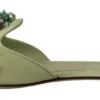 Dolce & Gabbana Women's Elegant Crystal-Embellished Green Leather Slides