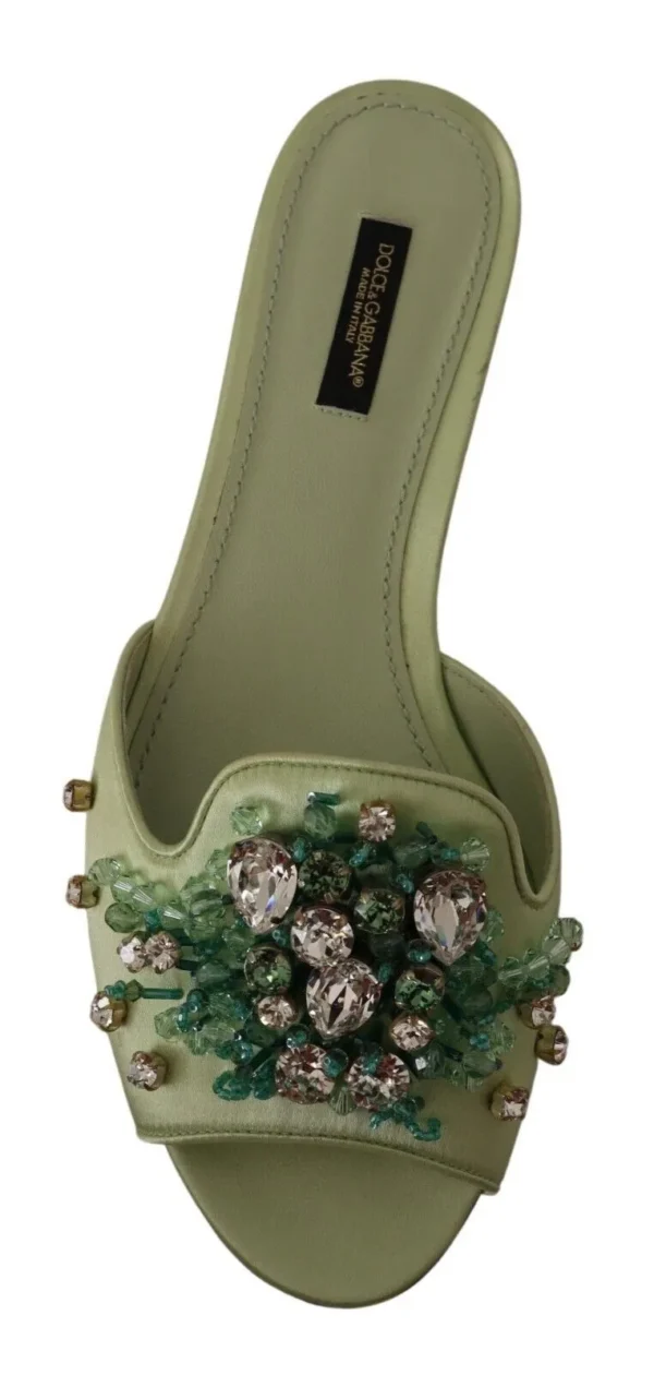 Dolce & Gabbana Women's Elegant Crystal-Embellished Green Leather Slides