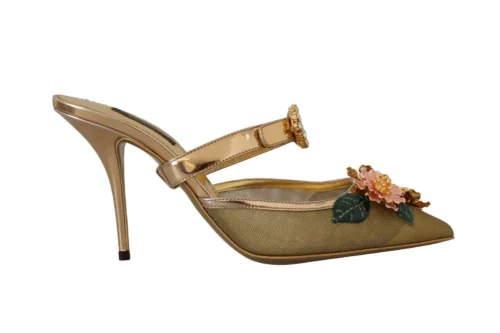Dolce & Gabbana Women's Floral Embellished Gold Leather Heels