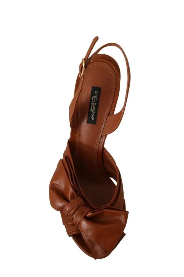 Dolce & Gabbana Women's Elegant Brown Ankle Strap Heels with Bow Detail