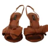 Dolce & Gabbana Women's Elegant Brown Ankle Strap Heels with Bow Detail