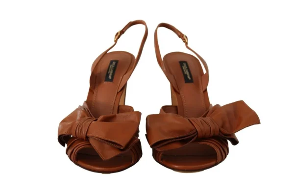 Dolce & Gabbana Women's Elegant Brown Ankle Strap Heels with Bow Detail