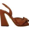 Dolce & Gabbana Women's Elegant Brown Ankle Strap Heels with Bow Detail