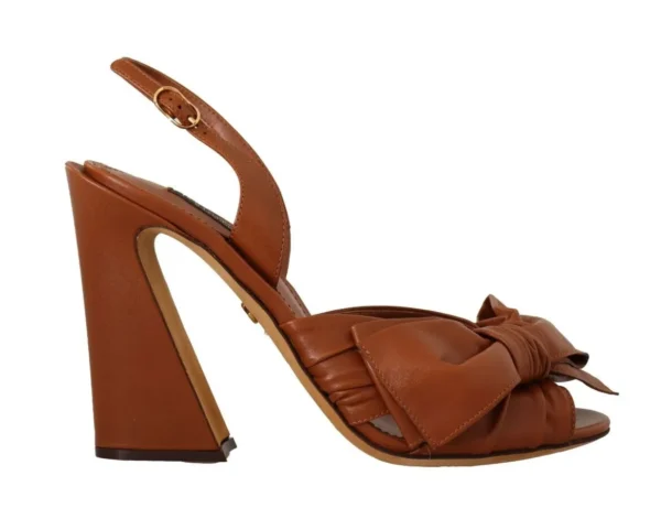 Dolce & Gabbana Women's Elegant Brown Ankle Strap Heels with Bow Detail
