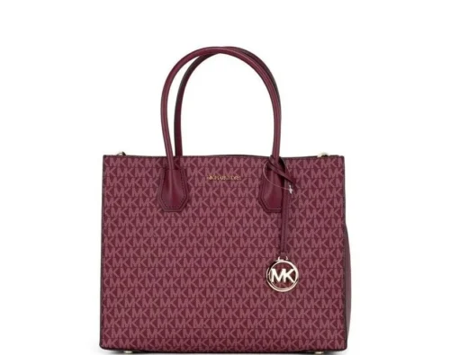 Michael Kors Women's Mercer Large Mulberry Signature PVC Satchel Bag Crossbody Handbag