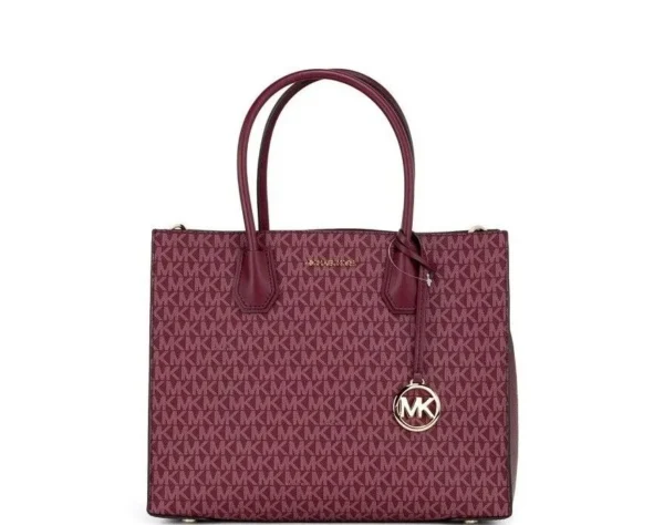 Michael Kors Women's Mercer Large Mulberry Signature PVC Satchel Bag Crossbody Handbag