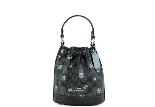 COACH Women's Dempsey 15 Small Snowflake Print Graphite Coated Canvas Bucket Bag