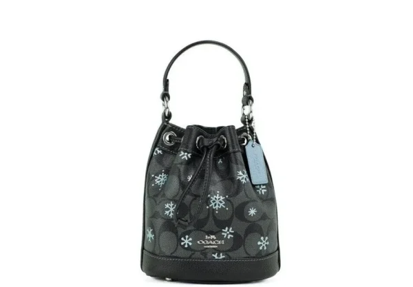 COACH Women's Dempsey 15 Small Snowflake Print Graphite Coated Canvas Bucket Bag