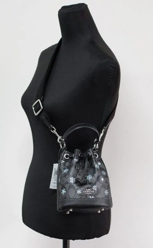 COACH Women's Dempsey 15 Small Snowflake Print Graphite Coated Canvas Bucket Bag