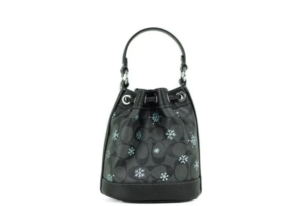 COACH Women's Dempsey 15 Small Snowflake Print Graphite Coated Canvas Bucket Bag