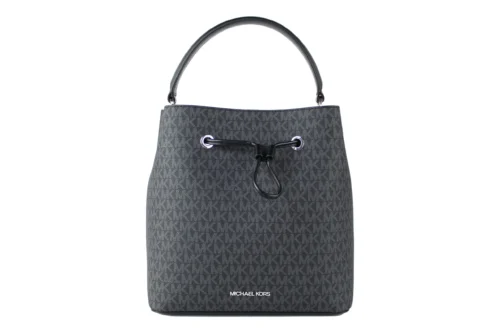 Michael Kors Women's Suri Large Black Signature Bucket Crossbody Drawstring Hobo Handbag