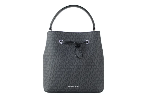 Michael Kors Women's Suri Large Black Signature Bucket Crossbody Drawstring Hobo Handbag