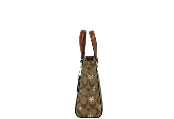 COACH Women's Alice Small Snowflake Print Khaki Canvas Satchel Handbag Purse