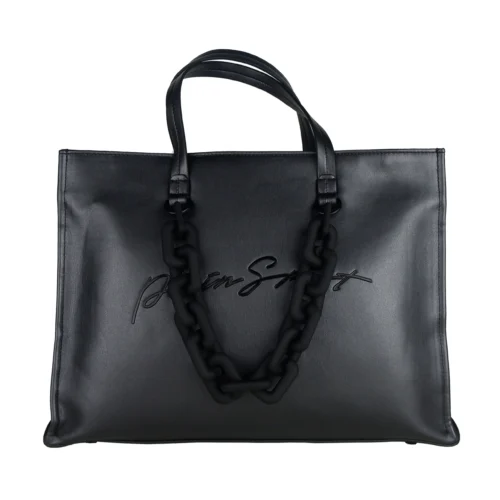 Plein Sport Women's Chic Black Eco-Leather Shopper with Embossed Logo