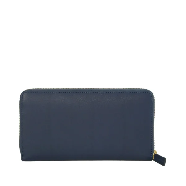 Cavalli Class Women's Elegant Long Zipper Calfskin Wallet in Blue