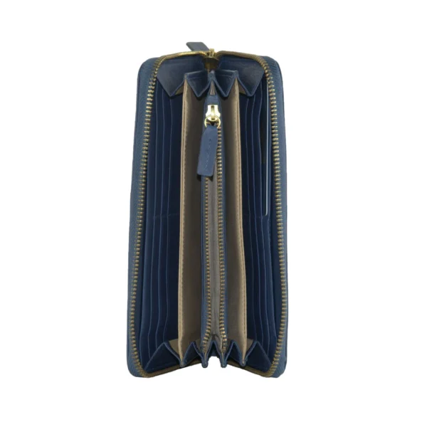 Cavalli Class Women's Elegant Long Zipper Calfskin Wallet in Blue