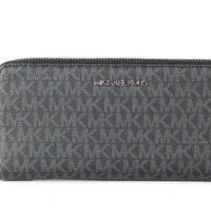 Michael Kors Women's Jet Set Travel Large Black Pebble Leather Continental Wrist Wallet