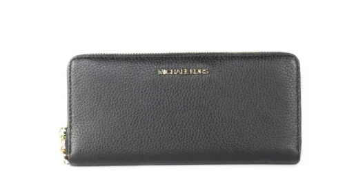 Michael Kors Women's Jet Set Travel Large Black Pebble Leather Continental Wrist Wallet
