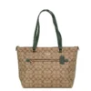 COACH Women's Signature Coated Canvas Khaki Amazon Green Leather Gallery Tote Bag